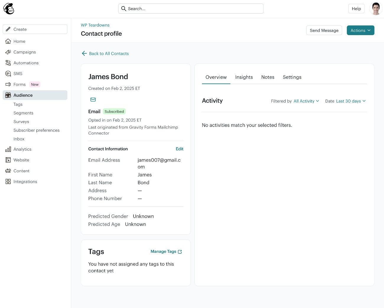 Mailchimp CRM dashboard