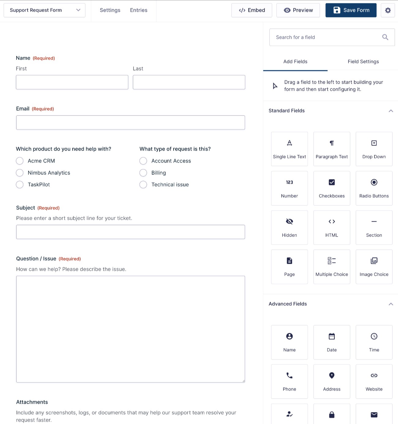 Customize your support request form