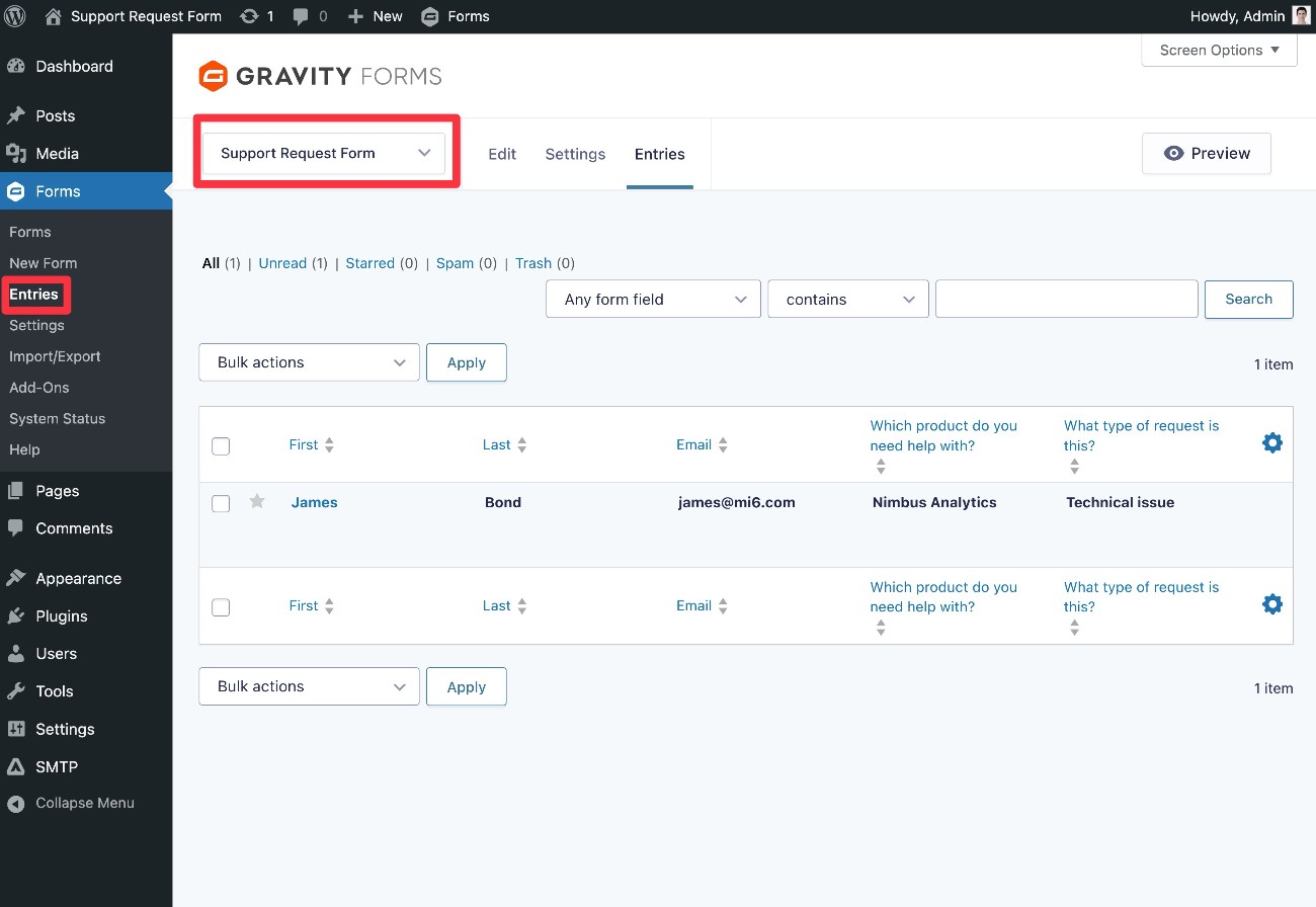 How to view support inquiries