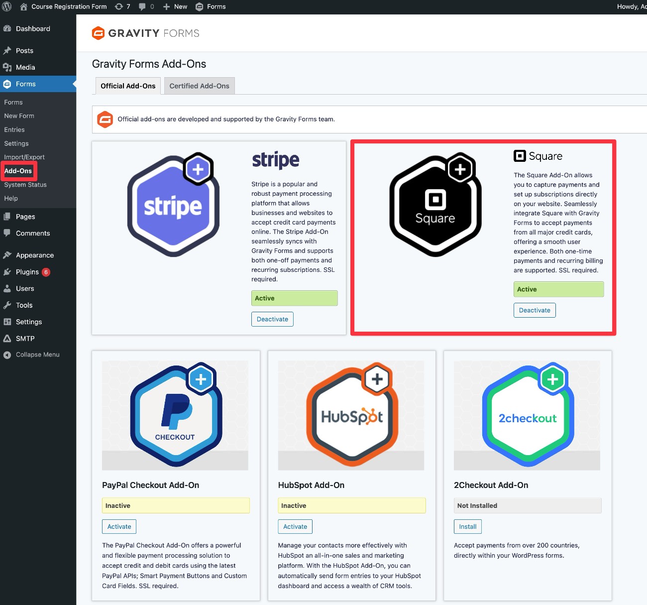 Install Gravity Forms add-ons