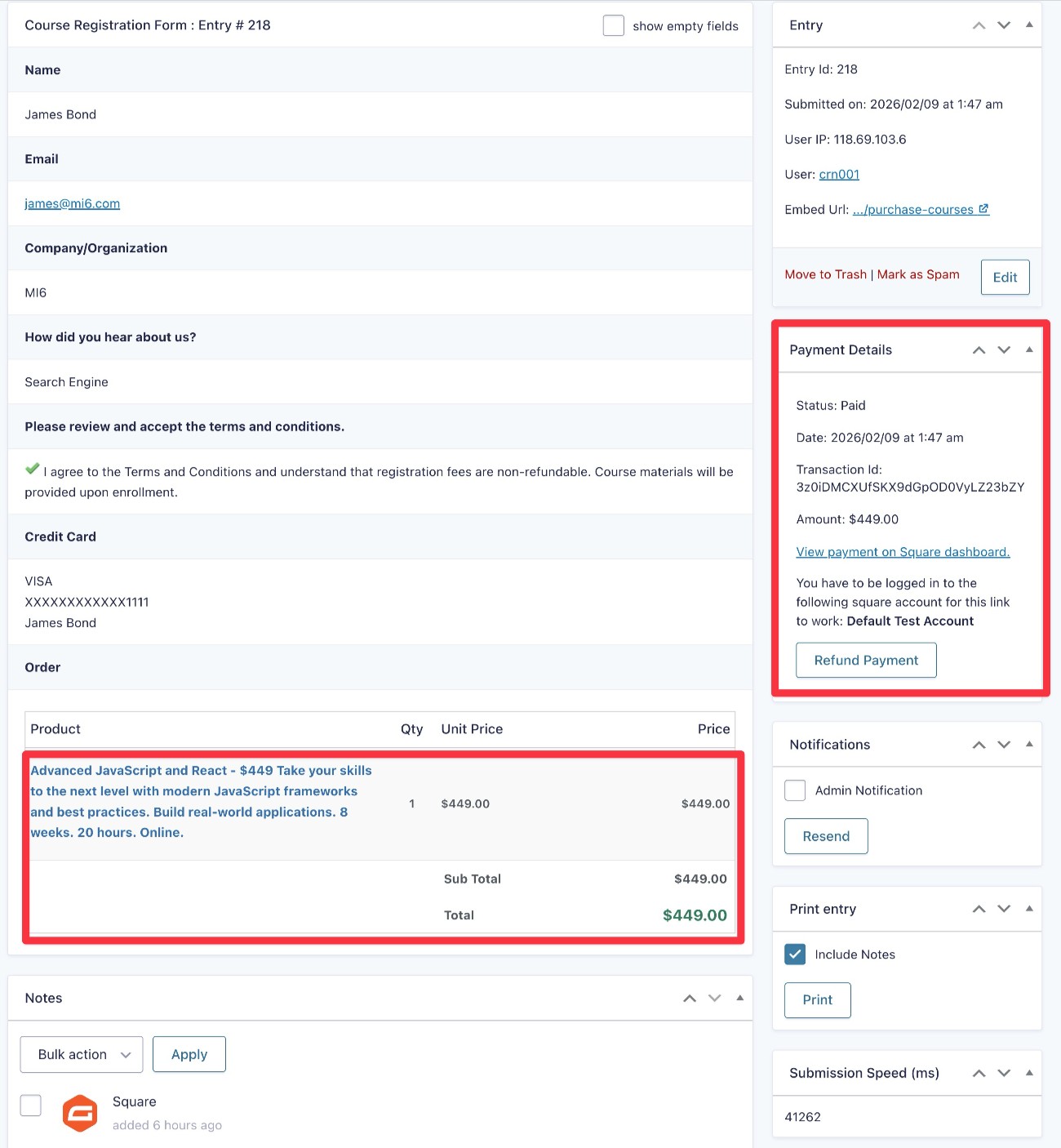 Registration details