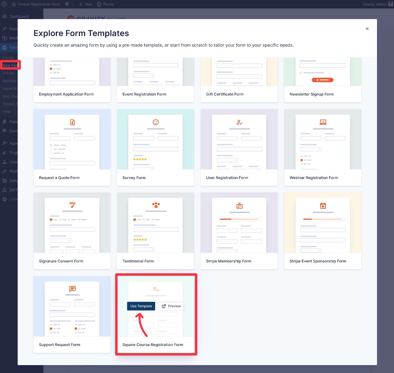 How to insert the WordPress course registration form template