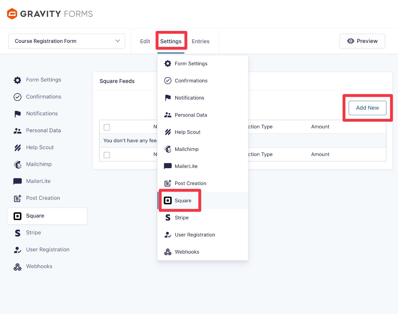 Create a Square feed