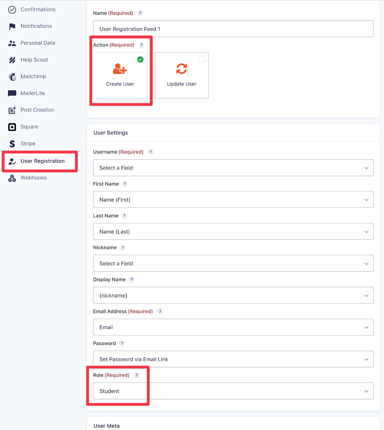 Register user account