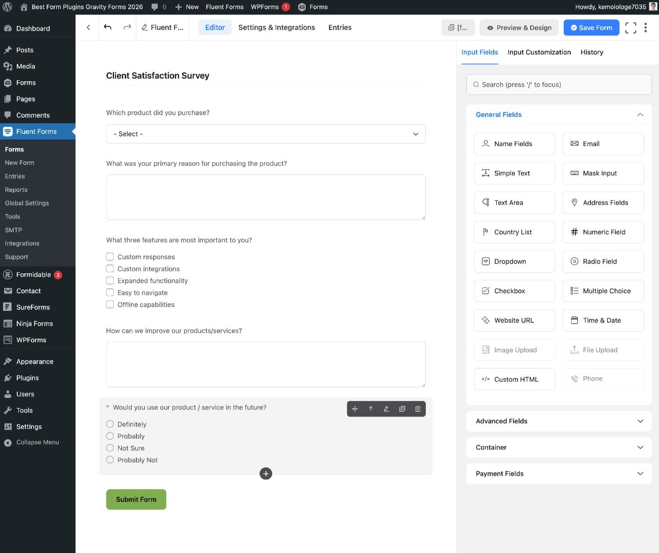 Fluent Forms builder
