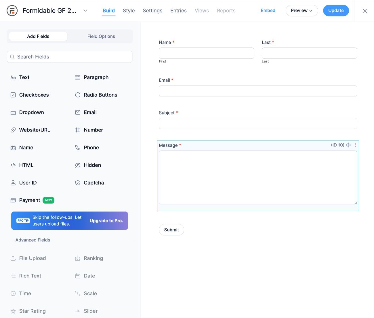 Formidable Forms builder