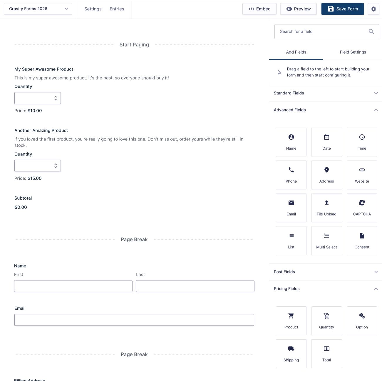 Gravity Forms builder
