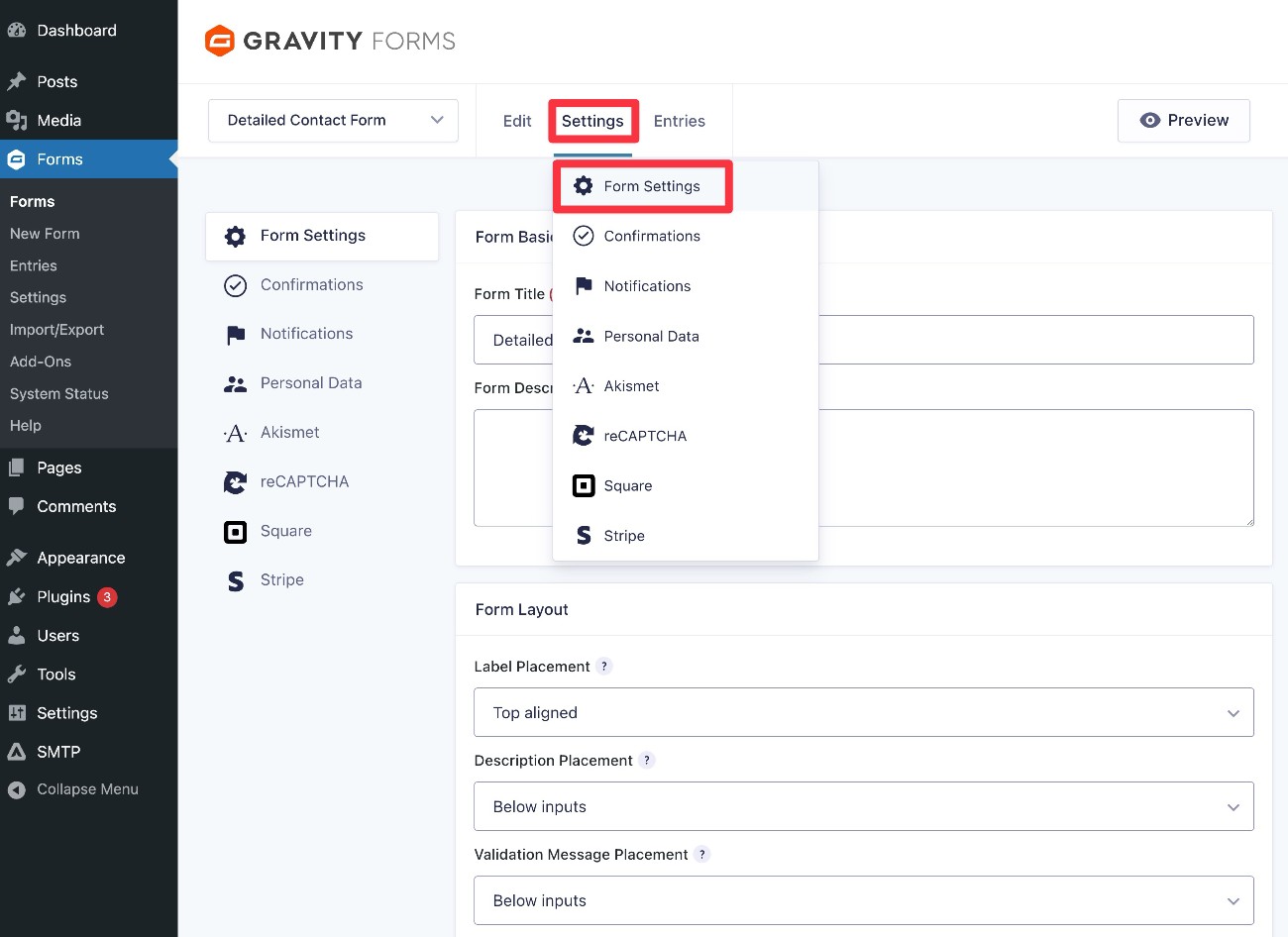 Access form settings
