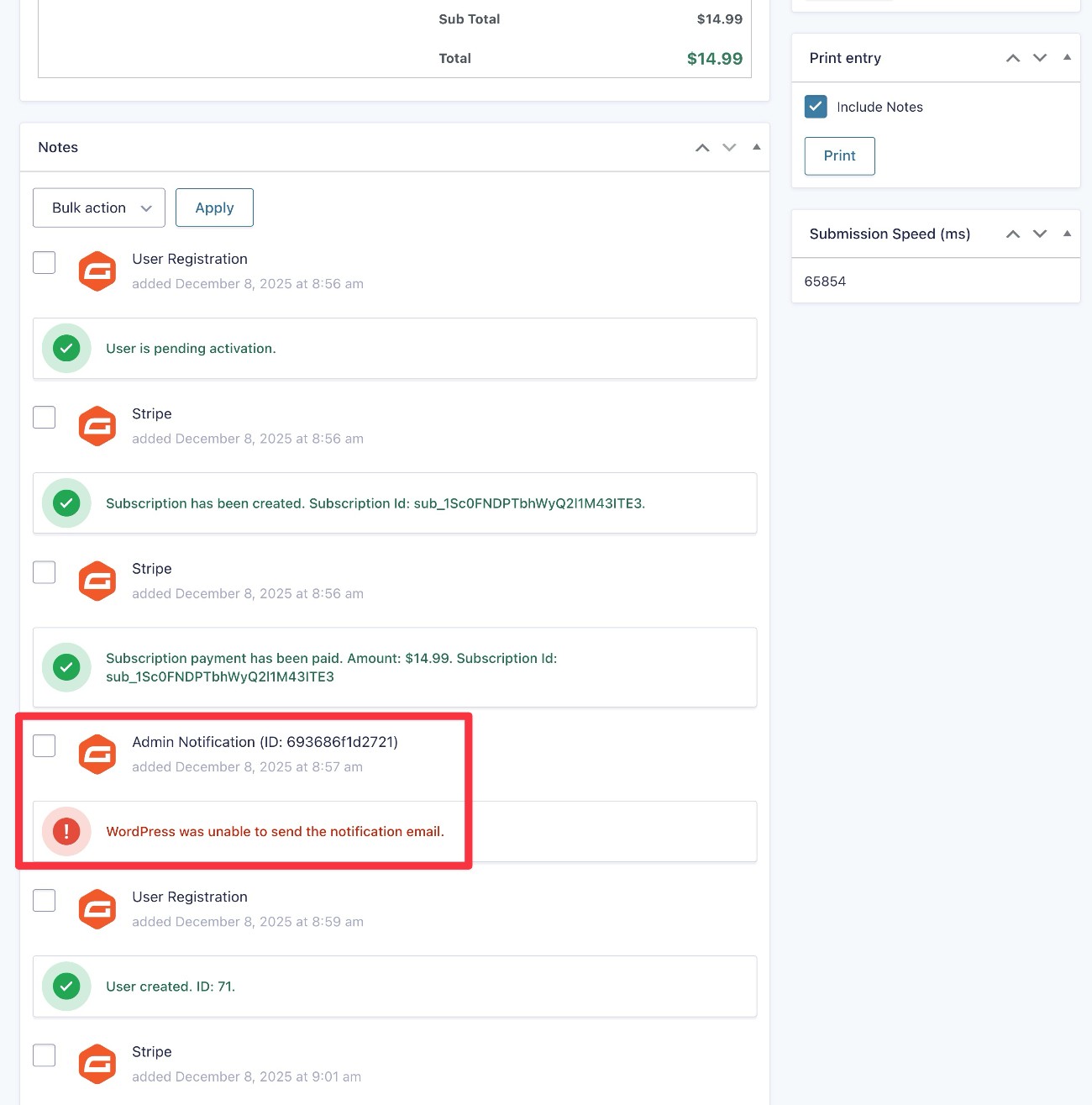 Sent email notifications