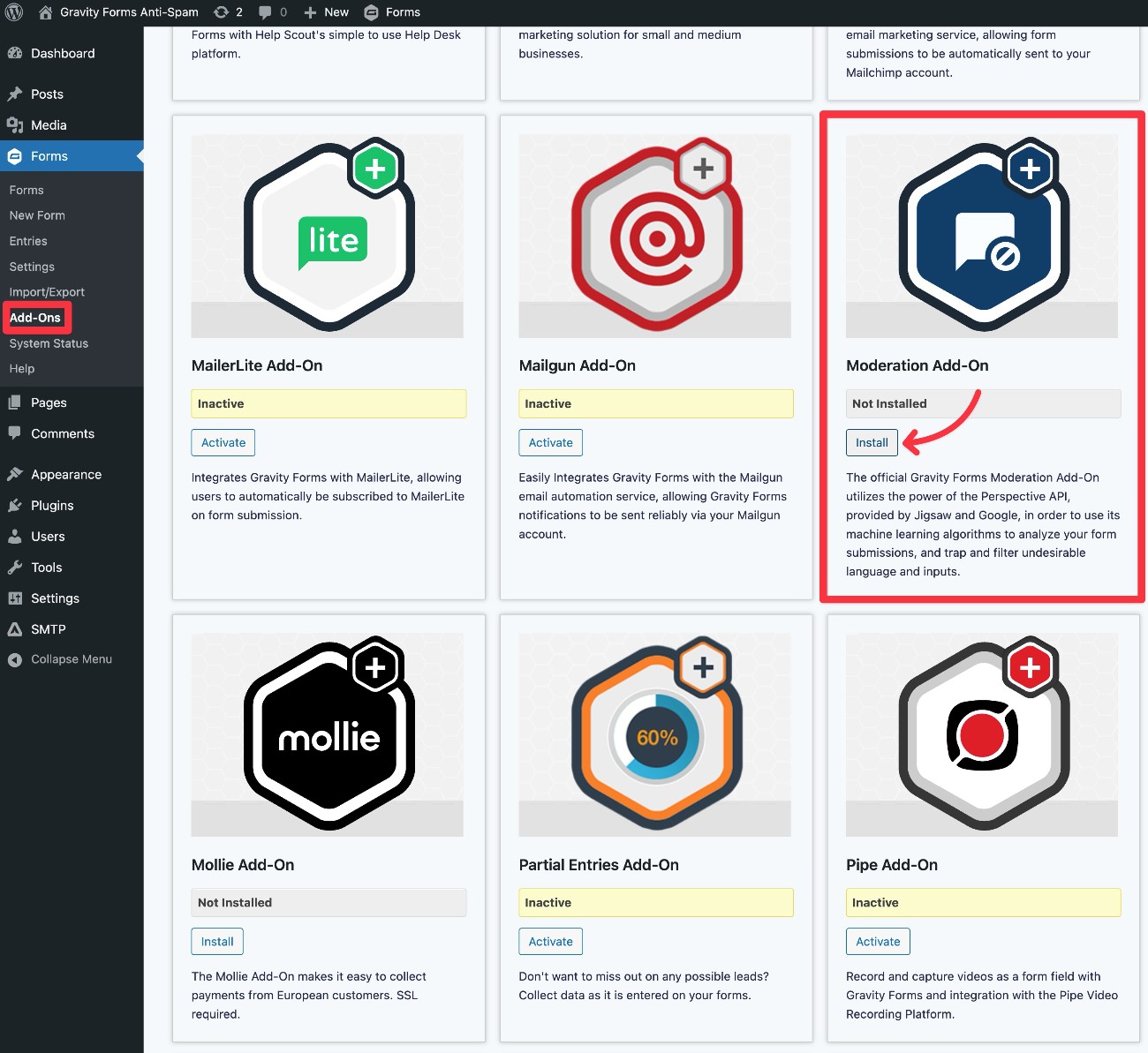 Install the Moderation Add-On