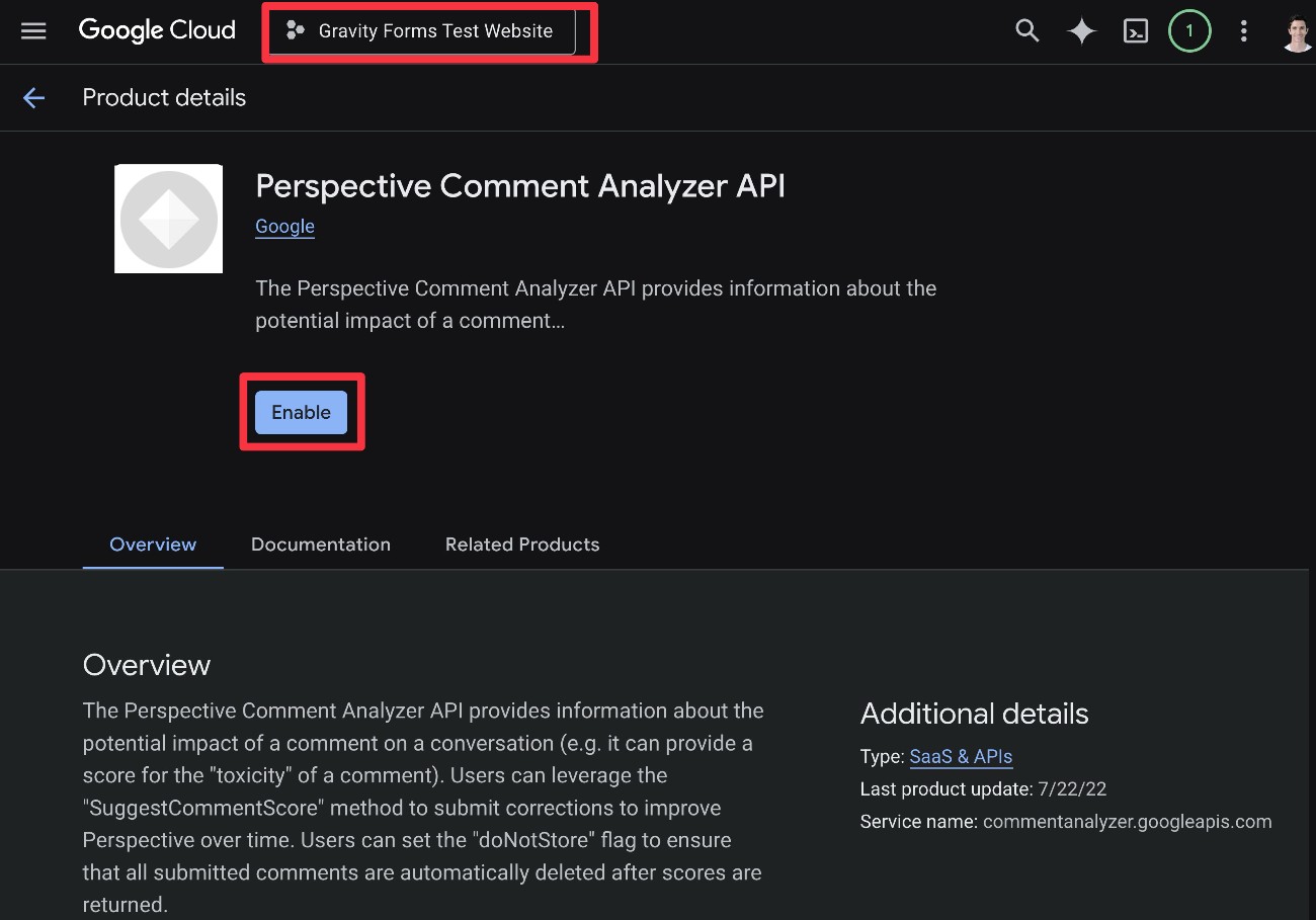 Enable Perspective API