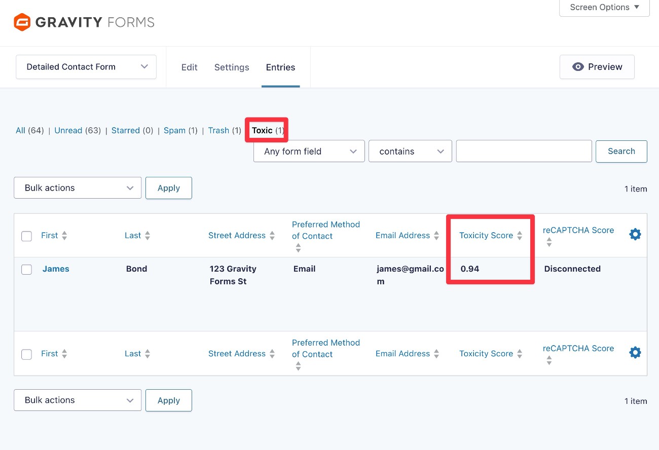 Flagged toxic entries