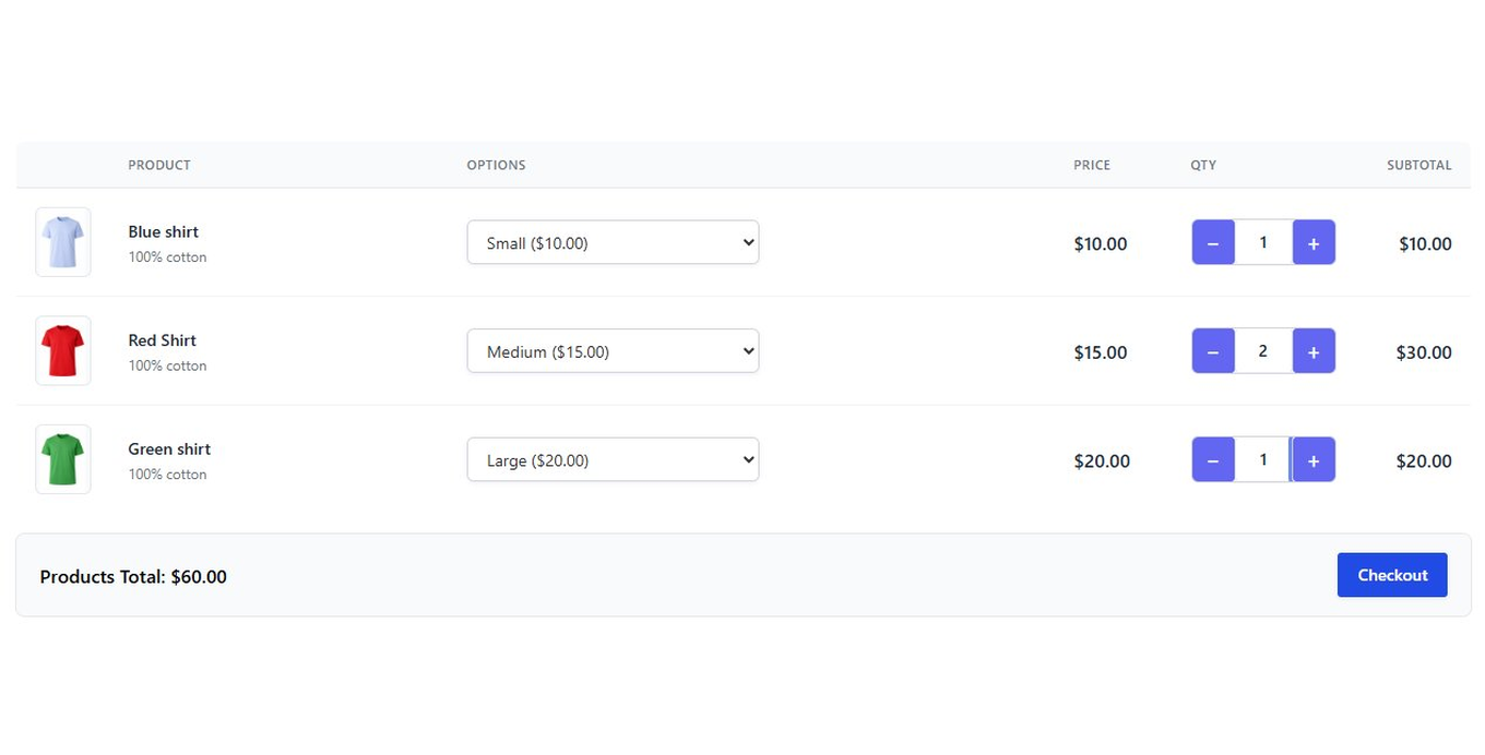Product Table for Gravity Forms