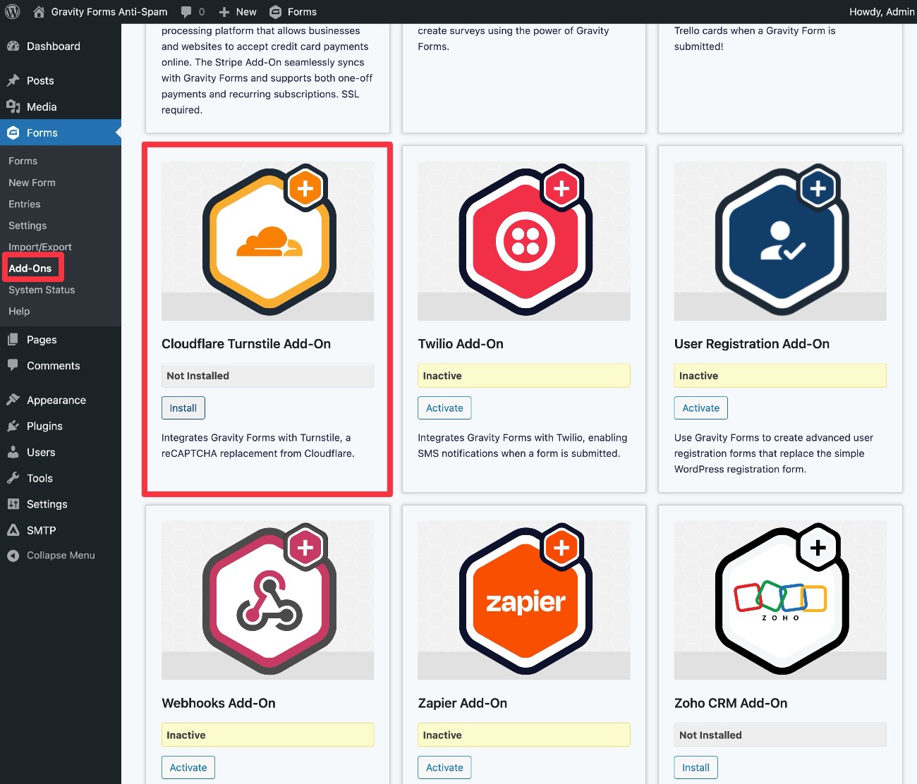 Cloudflare Turnstrile add-on