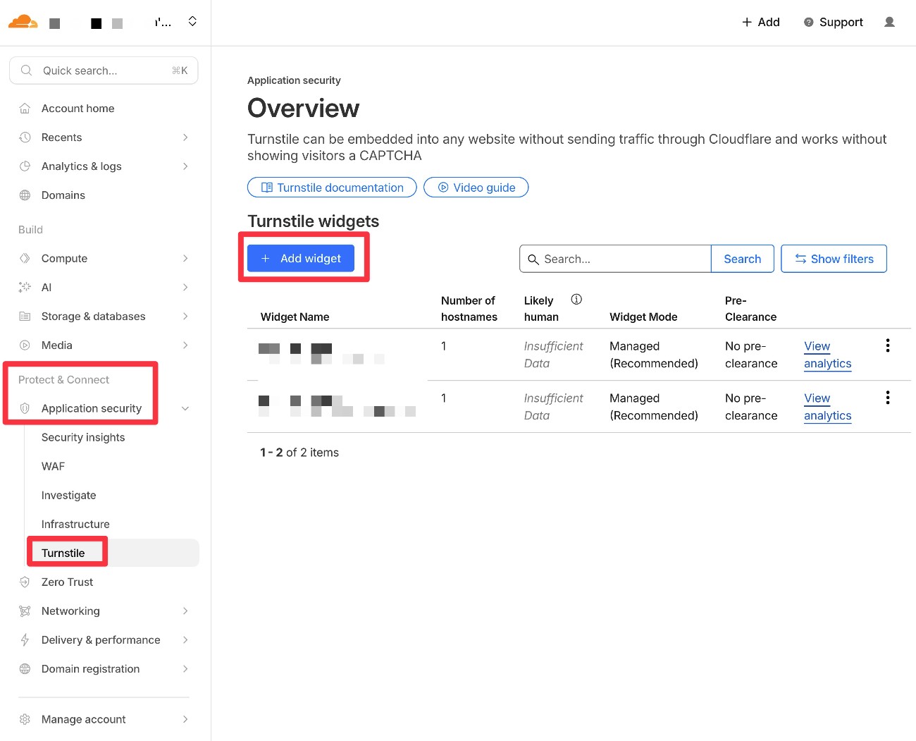 Create Cloudflare Turnstile widget