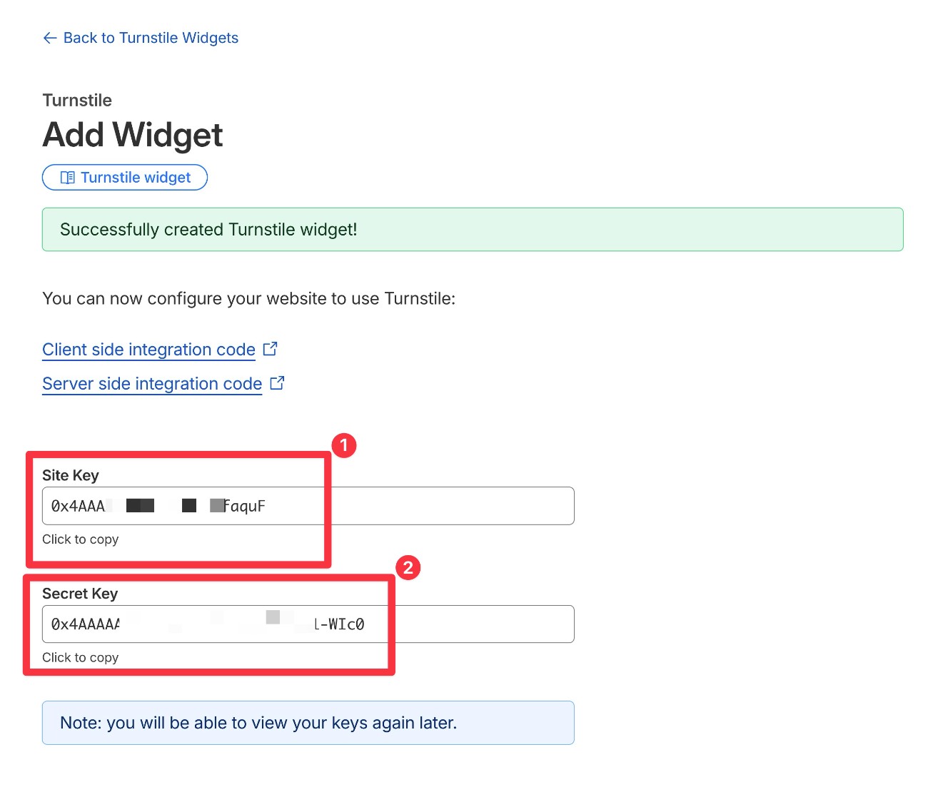 Cloudflare Turnstile keys