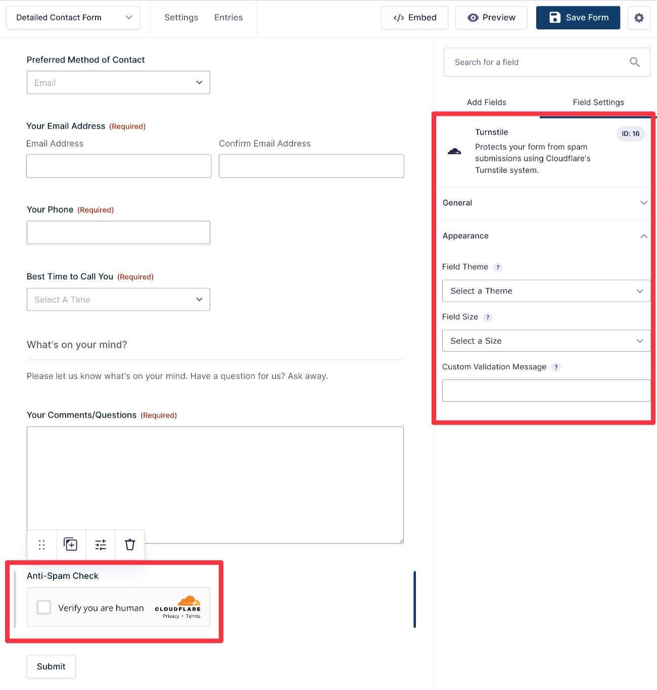 Add the Turnstile field