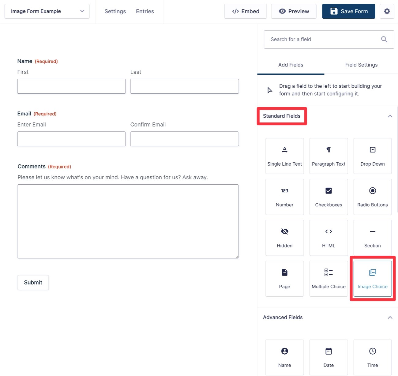 Tambahkan bidang pilihan gambar