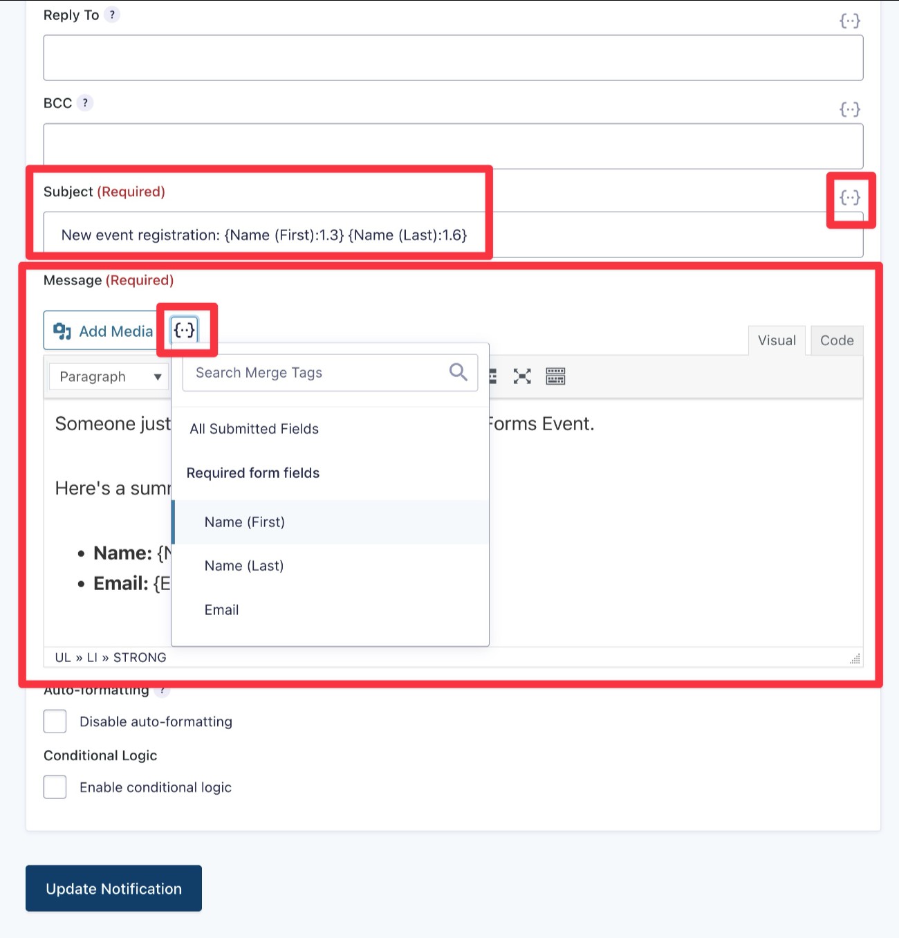 Add email content