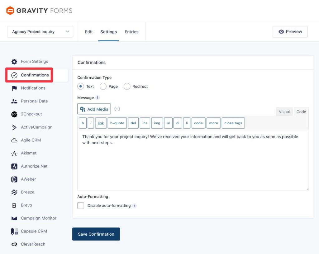Create confirmations