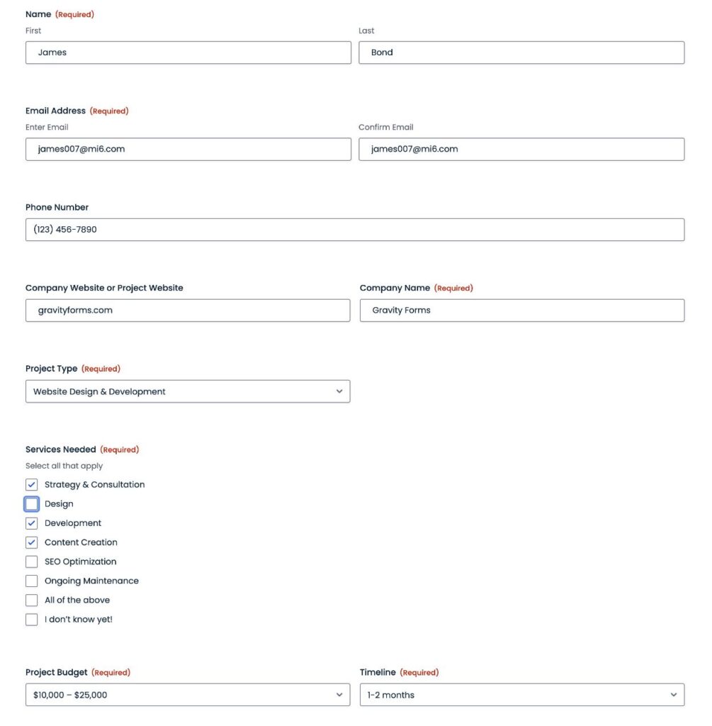 Test project request form