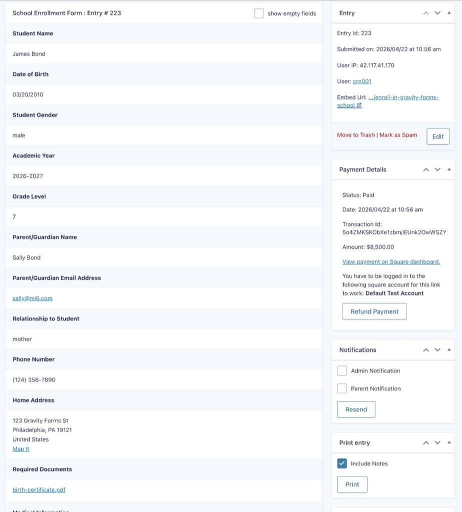 How to view school enrollment details