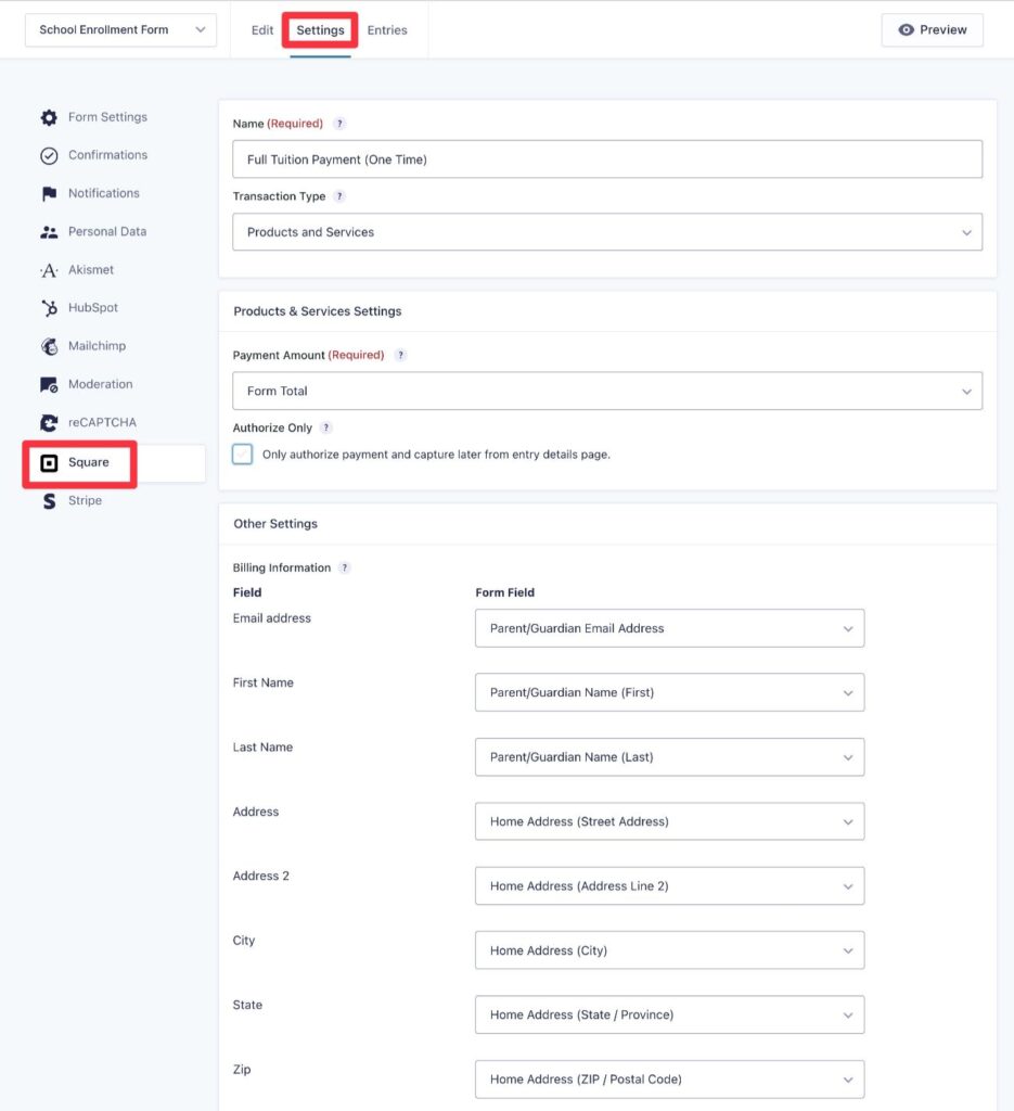 Create a Square payment feed
