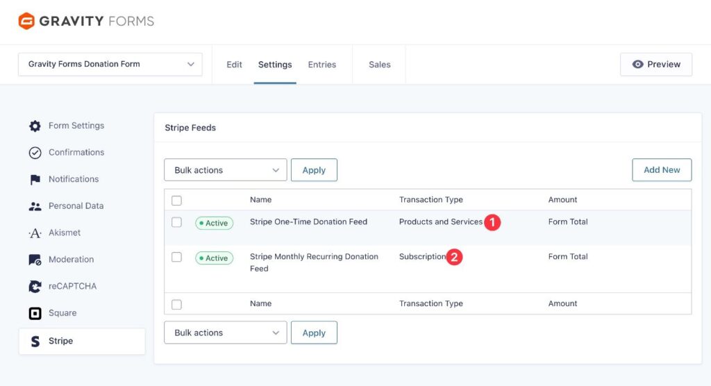 Two payment feeds with conditional rules