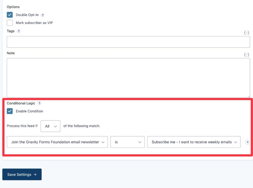 Conditional logic for email optin form