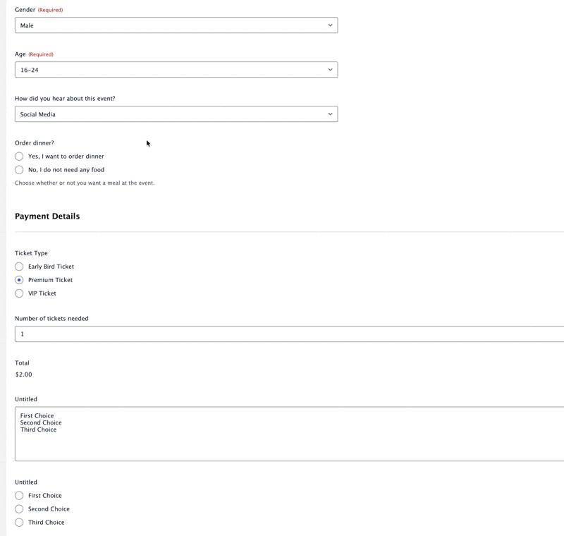 Example of WordPress conditional logic forms with section content