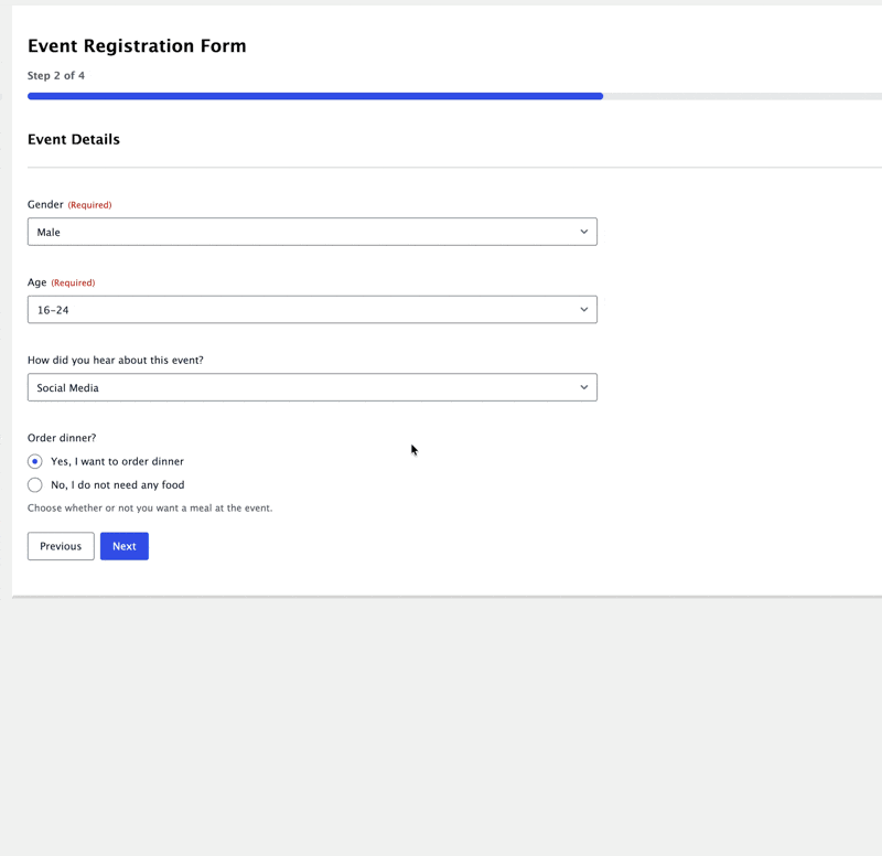 Example of conditional forms in WordPress with multi-page form
