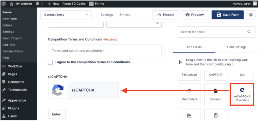 reCAPTCHA 2.2.2 checkbox field