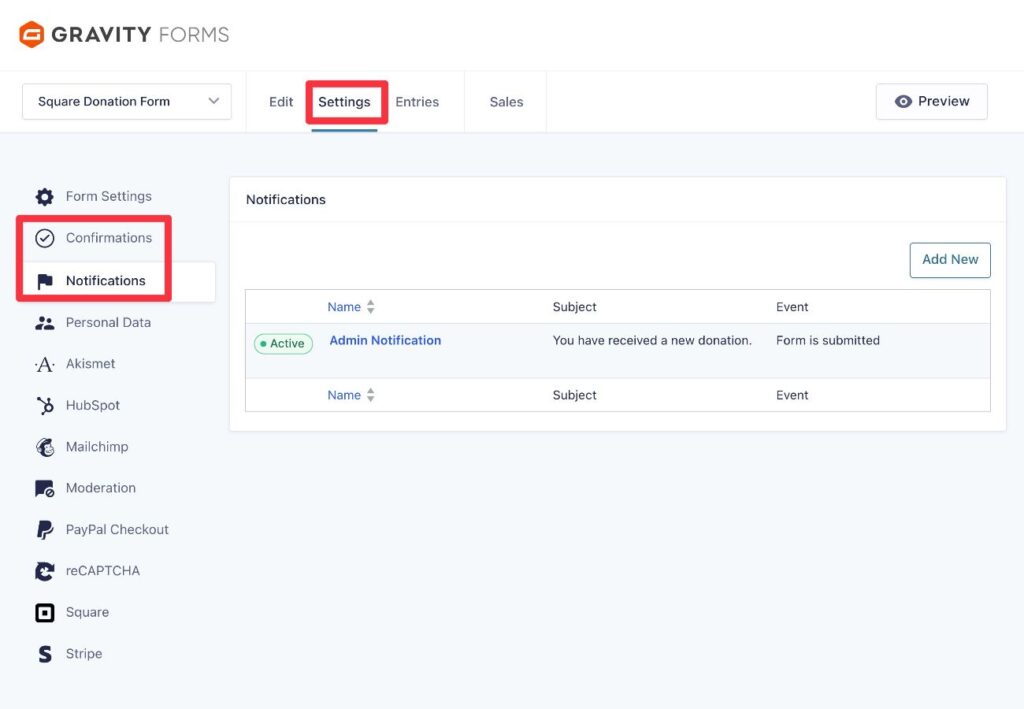 Notifications and confirmations