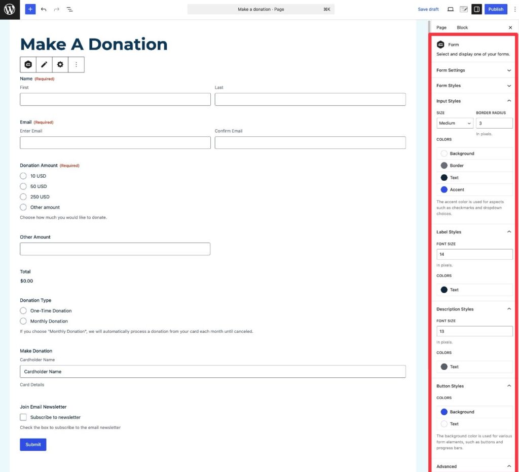 How to embed WordPress donation form
