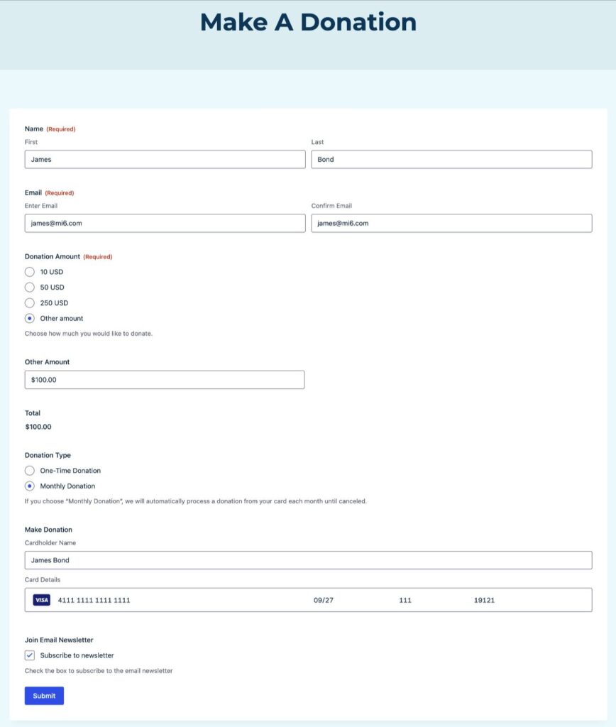 How to test WordPress donation form