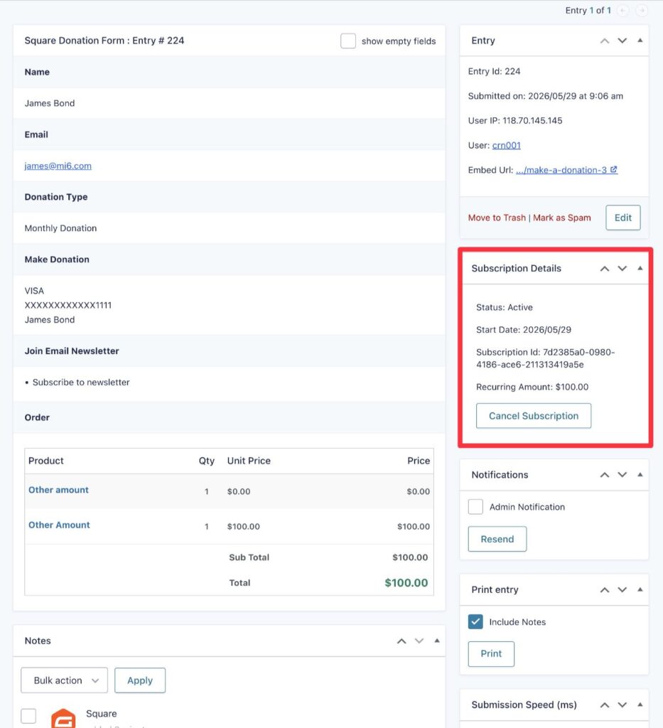 View donation details