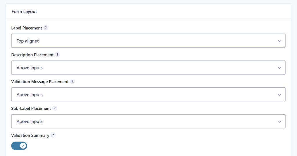 Form Settings Acessibility