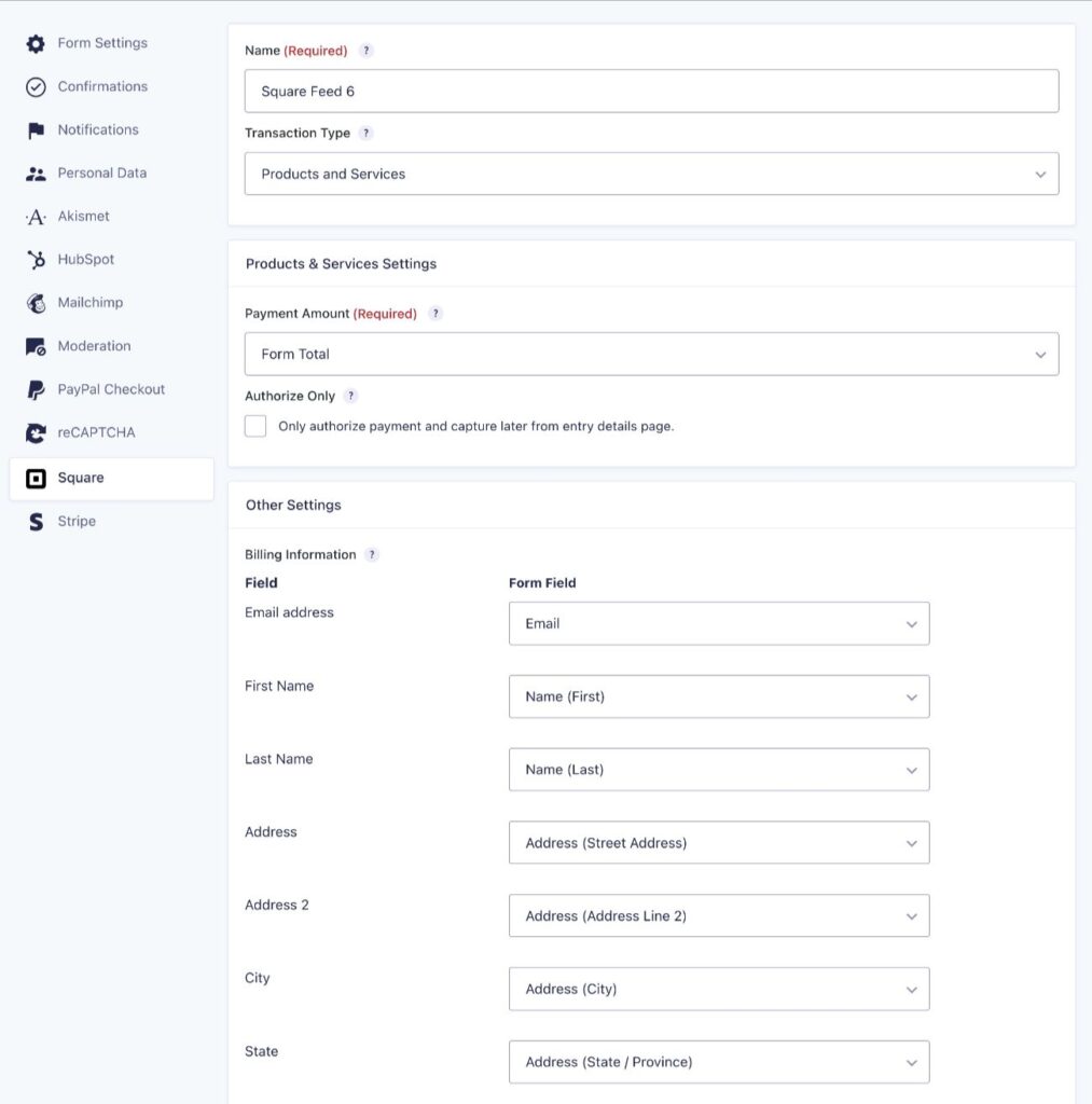 Configure payment feed