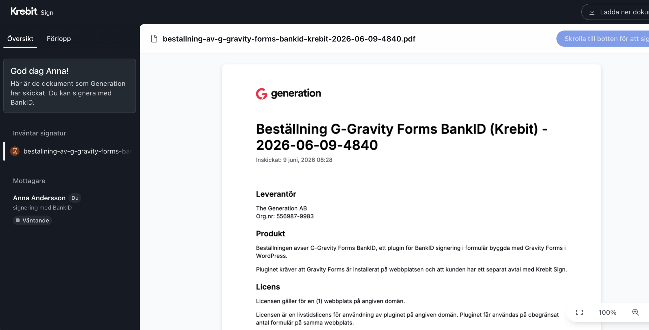 Krebit Sign for Gravity Forms