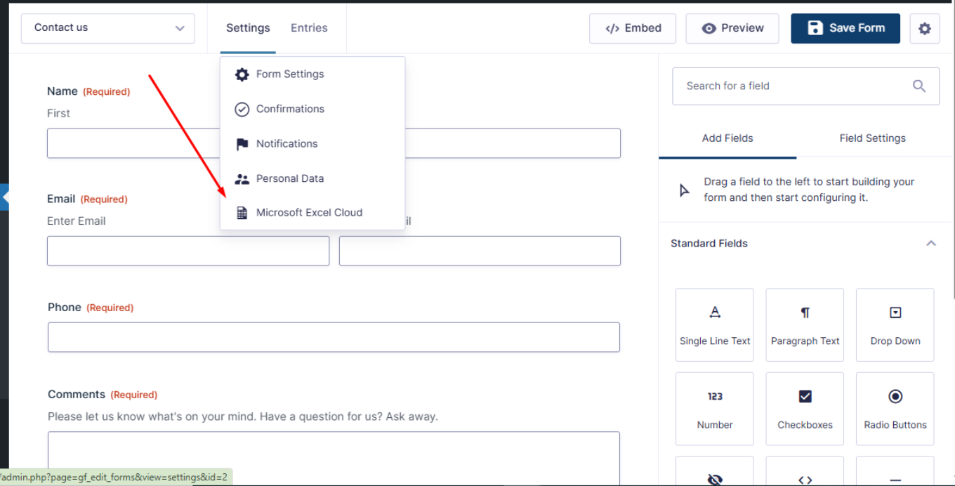 Microsoft Excel Cloud Addon for Gravity Forms