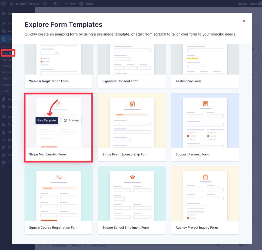 Import membership form template