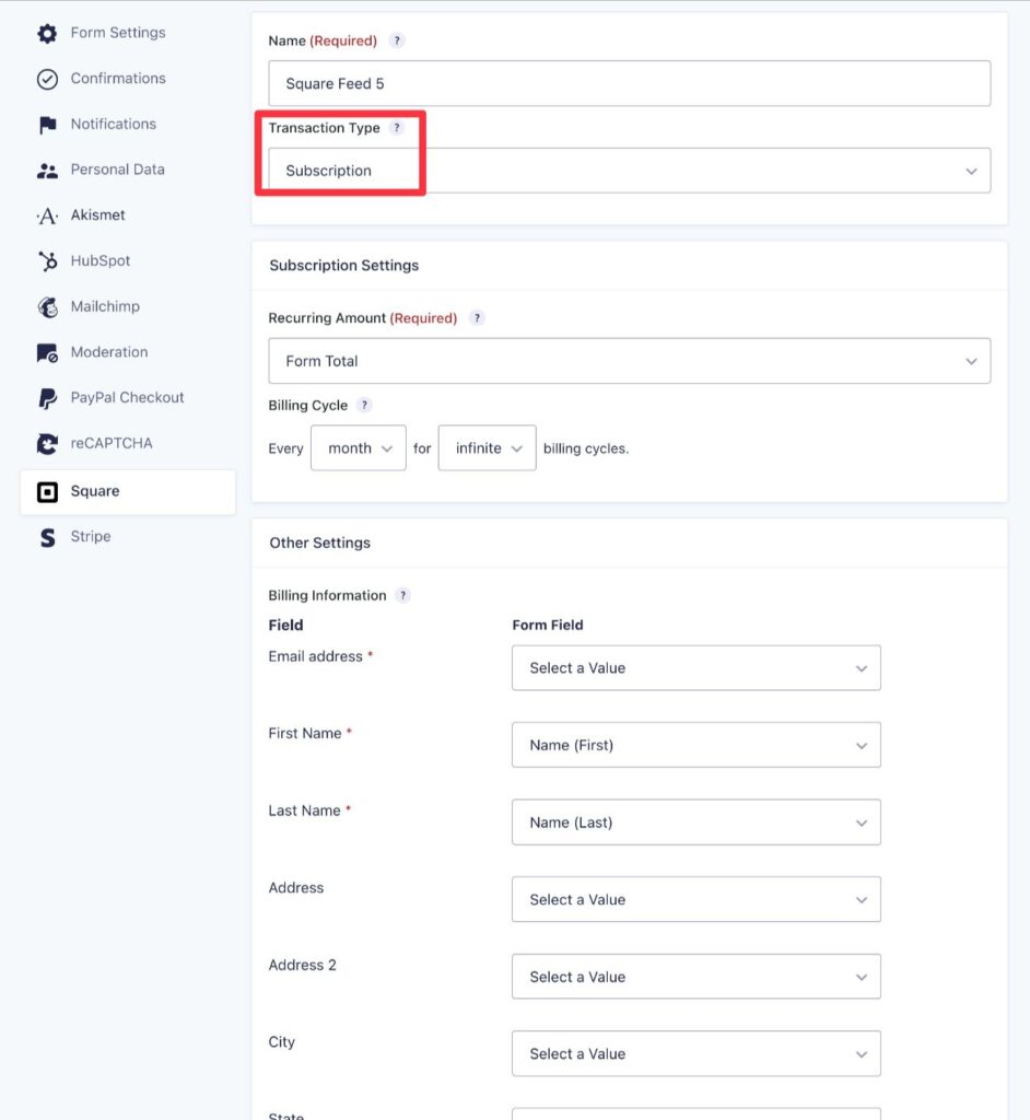 Configure Square feed