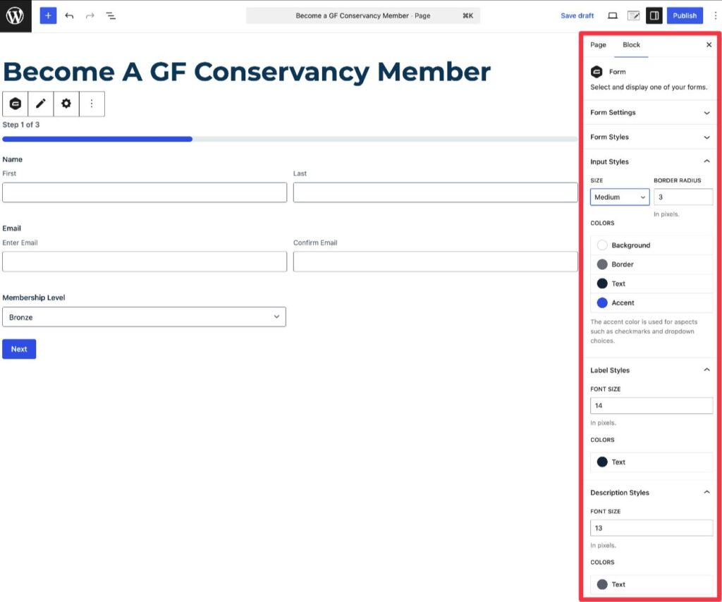 Embed WordPress nonprofit membership form