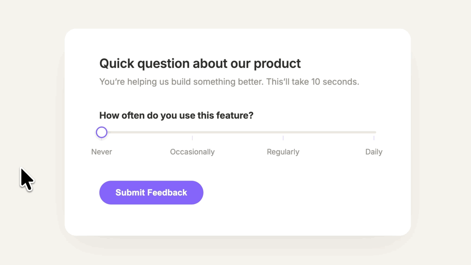 Gravity Wiz - Slider field set to ‘Never’ on a frequency survey question.