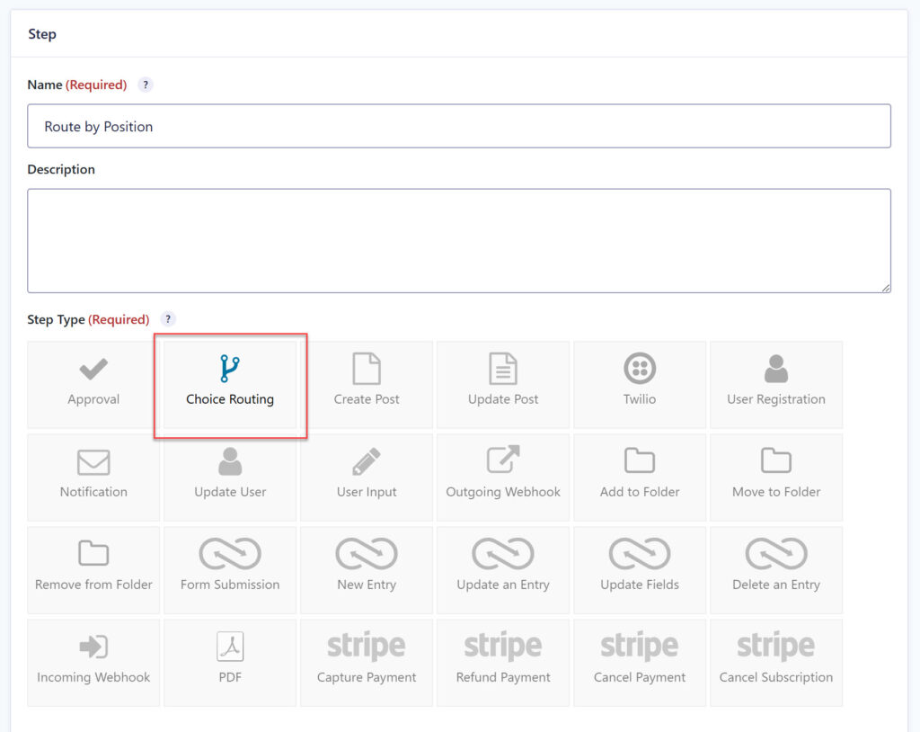 Choice Routing step setup