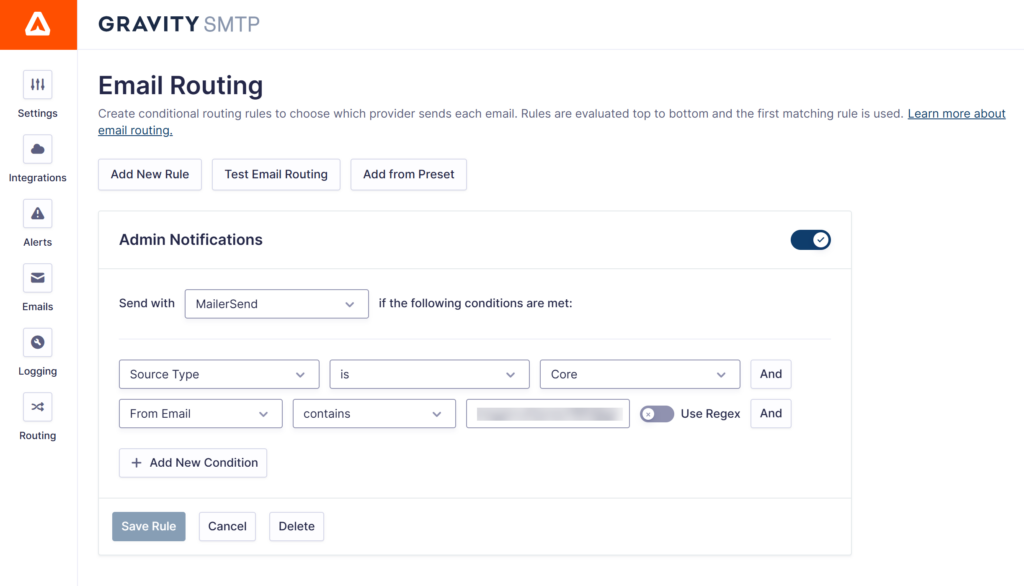 Email routing - admin notifications