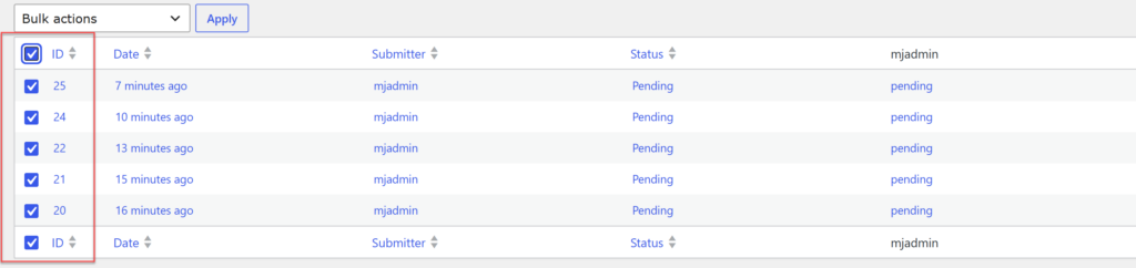 Select Bulk Actions