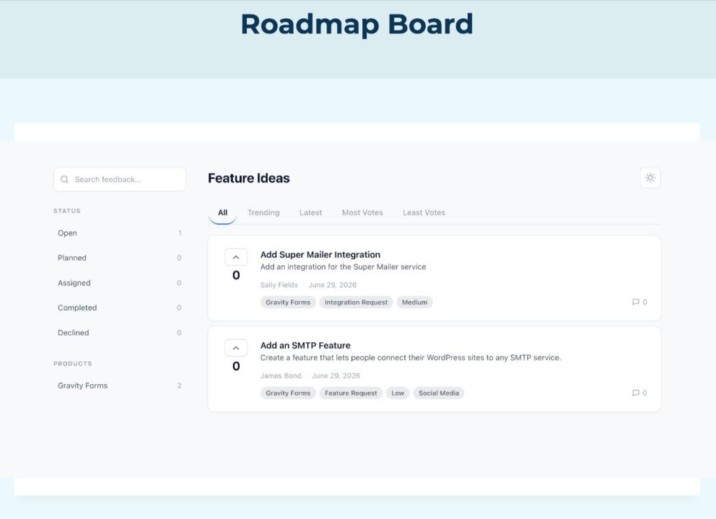 Gravity Forms Feedback add-on idea board