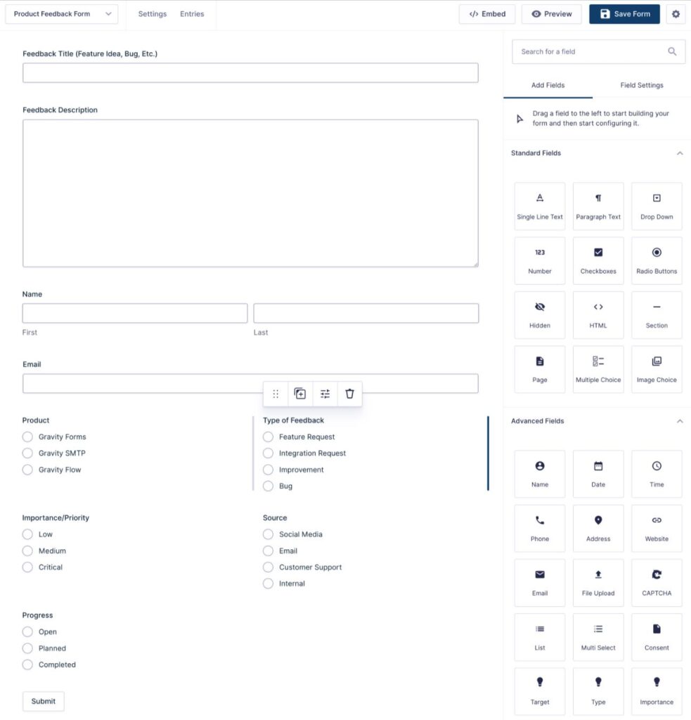 Create feedback form