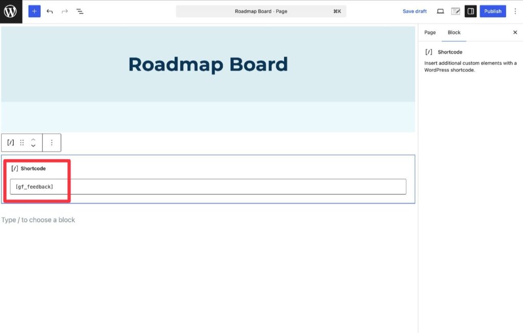 Add the feedback idea board shortcode